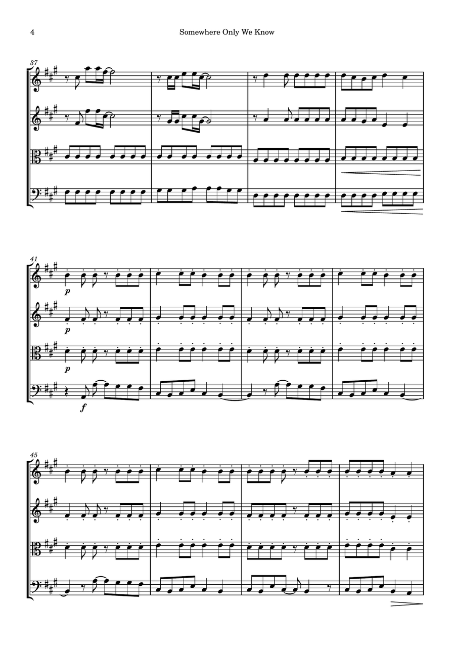 Somewhere Only We Know Somewhere Only We Know String Quartet scores gallery preview page 4