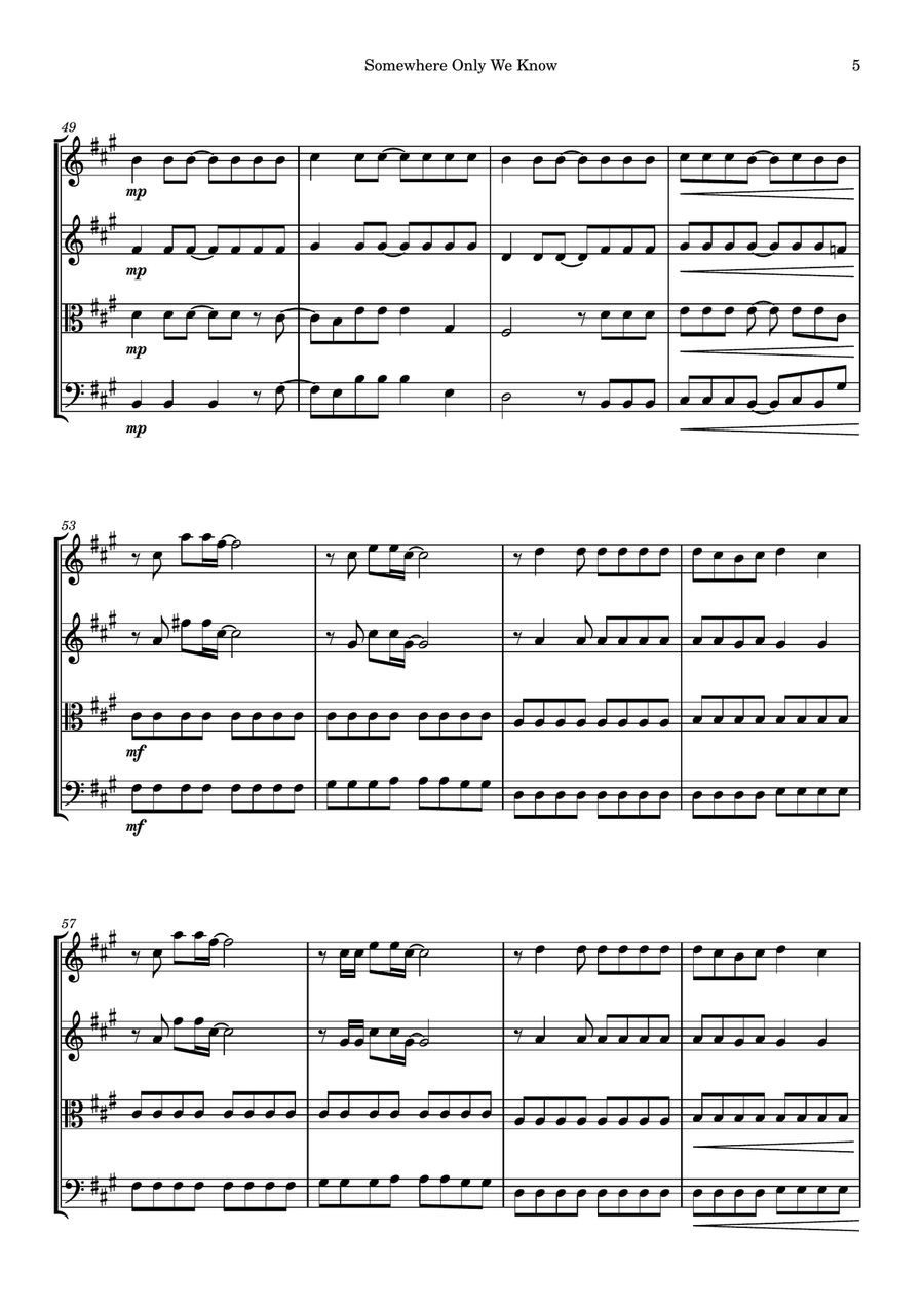 Somewhere Only We Know Somewhere Only We Know String Quartet scores gallery preview page 5