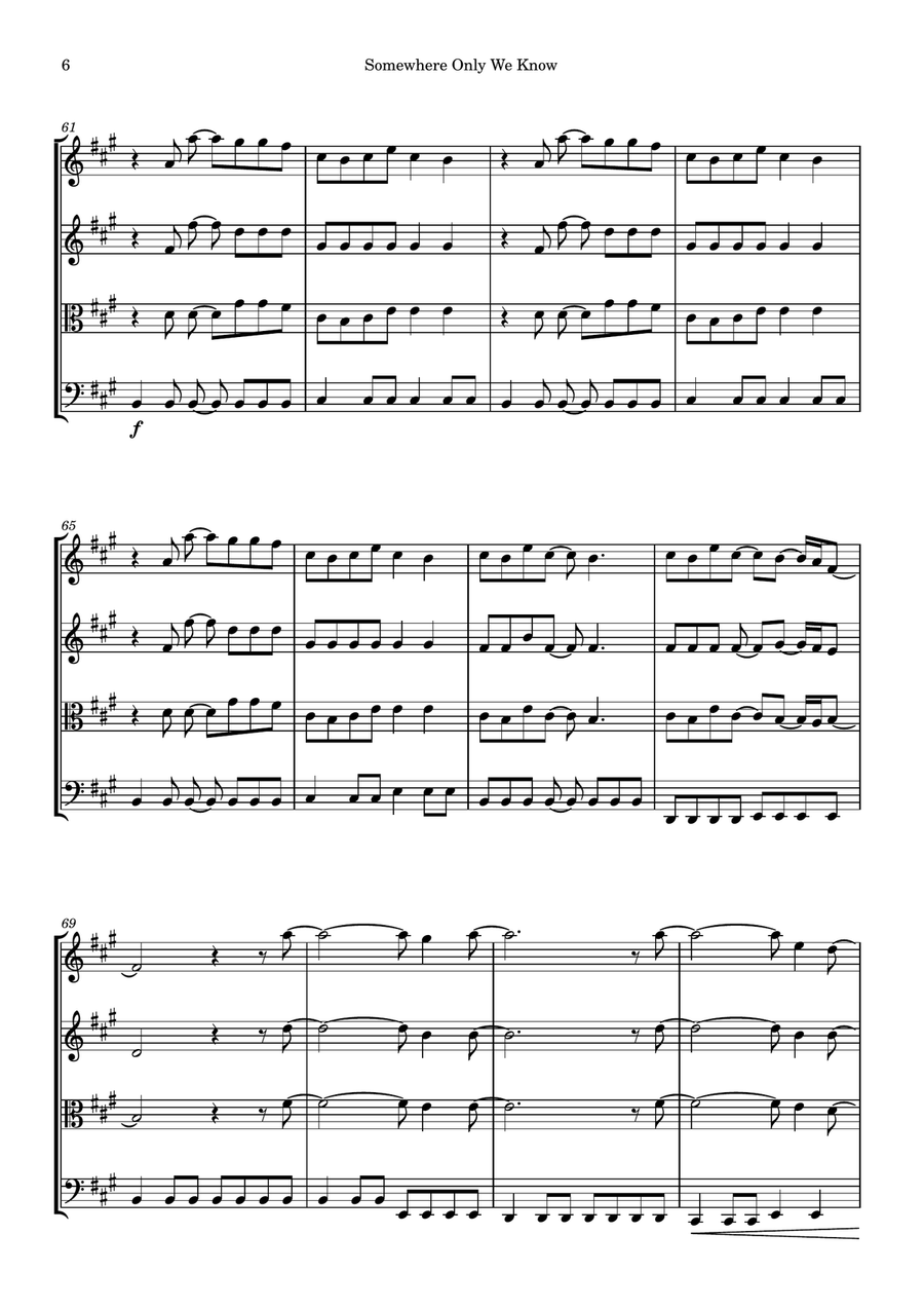 Somewhere Only We Know Somewhere Only We Know String Quartet scores gallery preview page 6