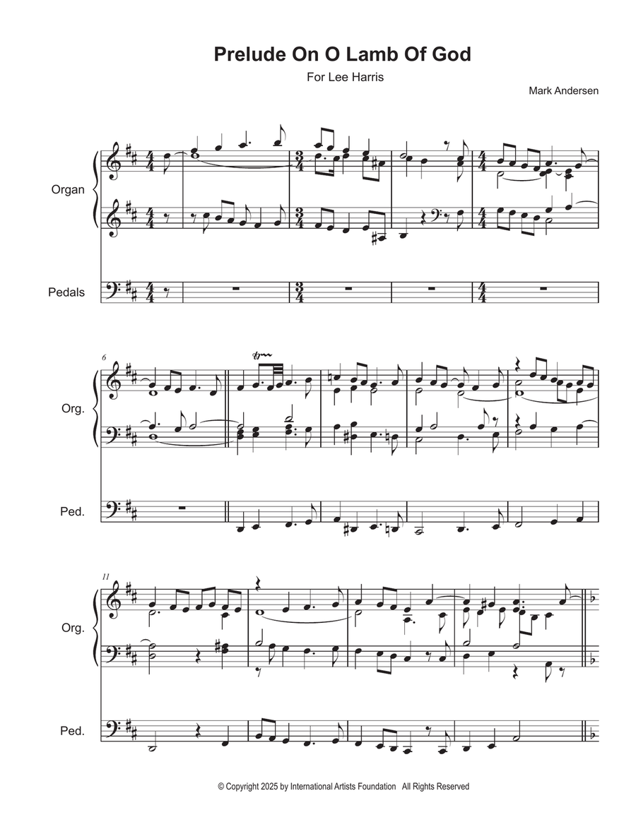Prelude on O Lamb Of God for organ by Mark Andersen Organ Solo scores gallery preview page 2