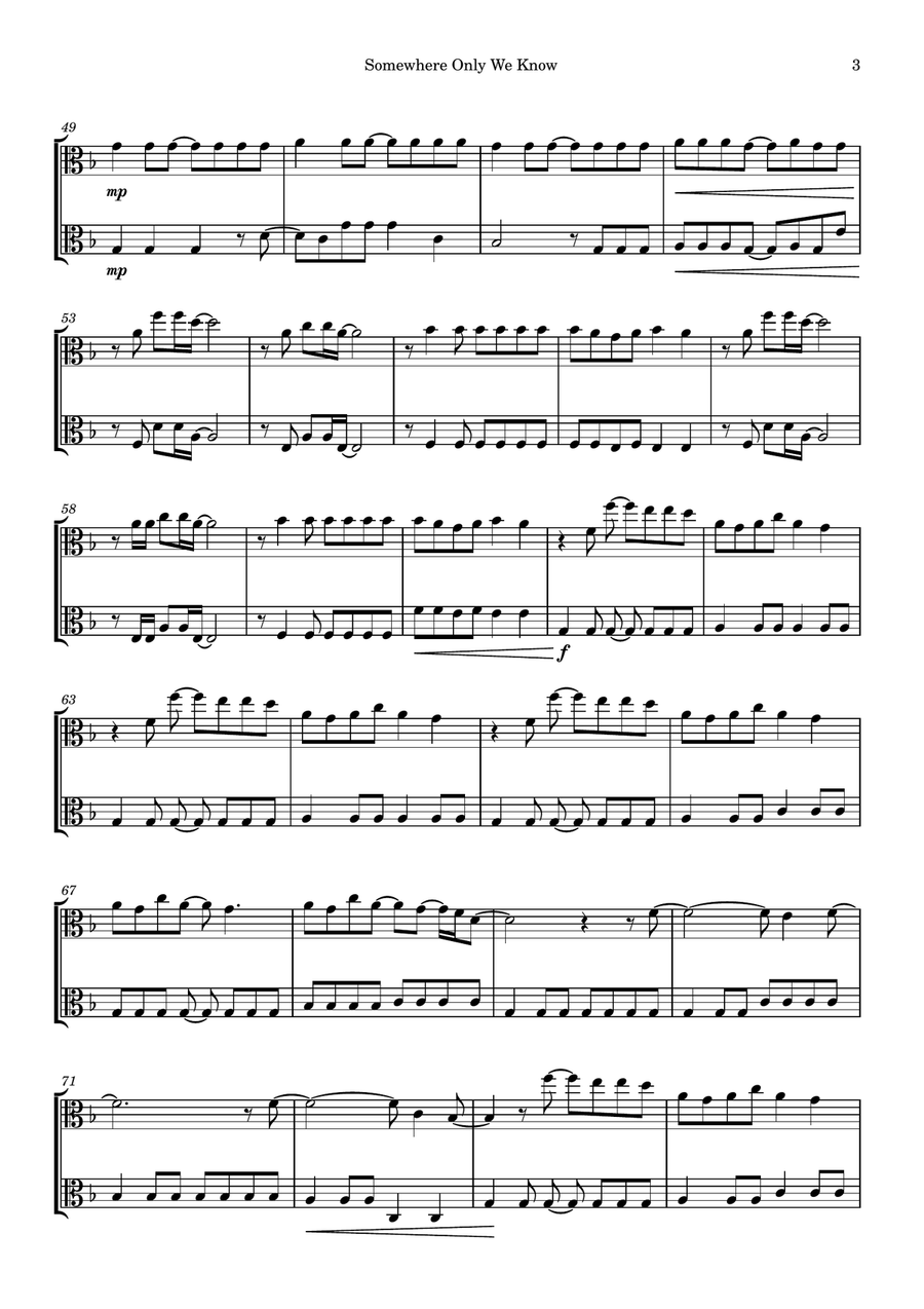 Somewhere Only We Know Somewhere Only We Know String Duet scores gallery preview page 3
