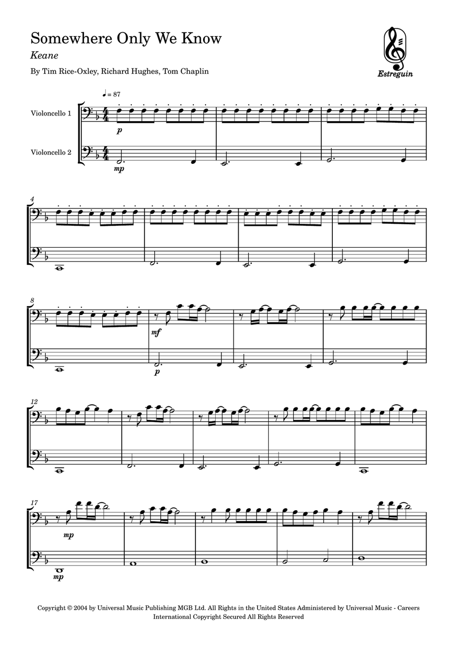 Somewhere Only We Know Somewhere Only We Know String Duet scores gallery preview page 1