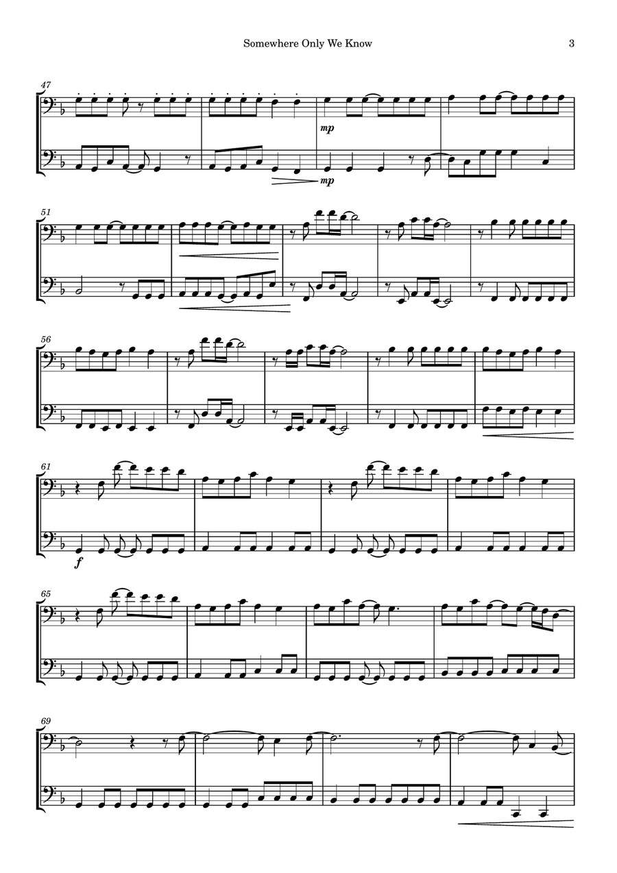 Somewhere Only We Know Somewhere Only We Know String Duet scores gallery preview page 3