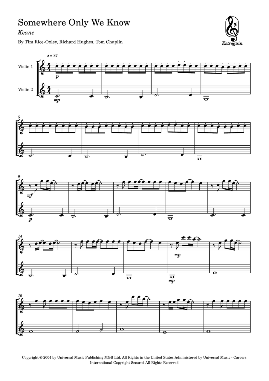 Somewhere Only We Know Somewhere Only We Know String Duet scores gallery preview page 1