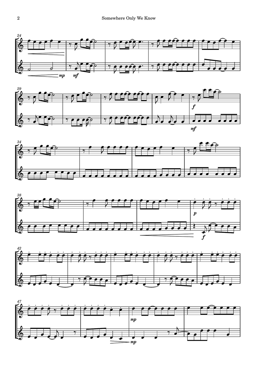Somewhere Only We Know Somewhere Only We Know String Duet scores gallery preview page 2