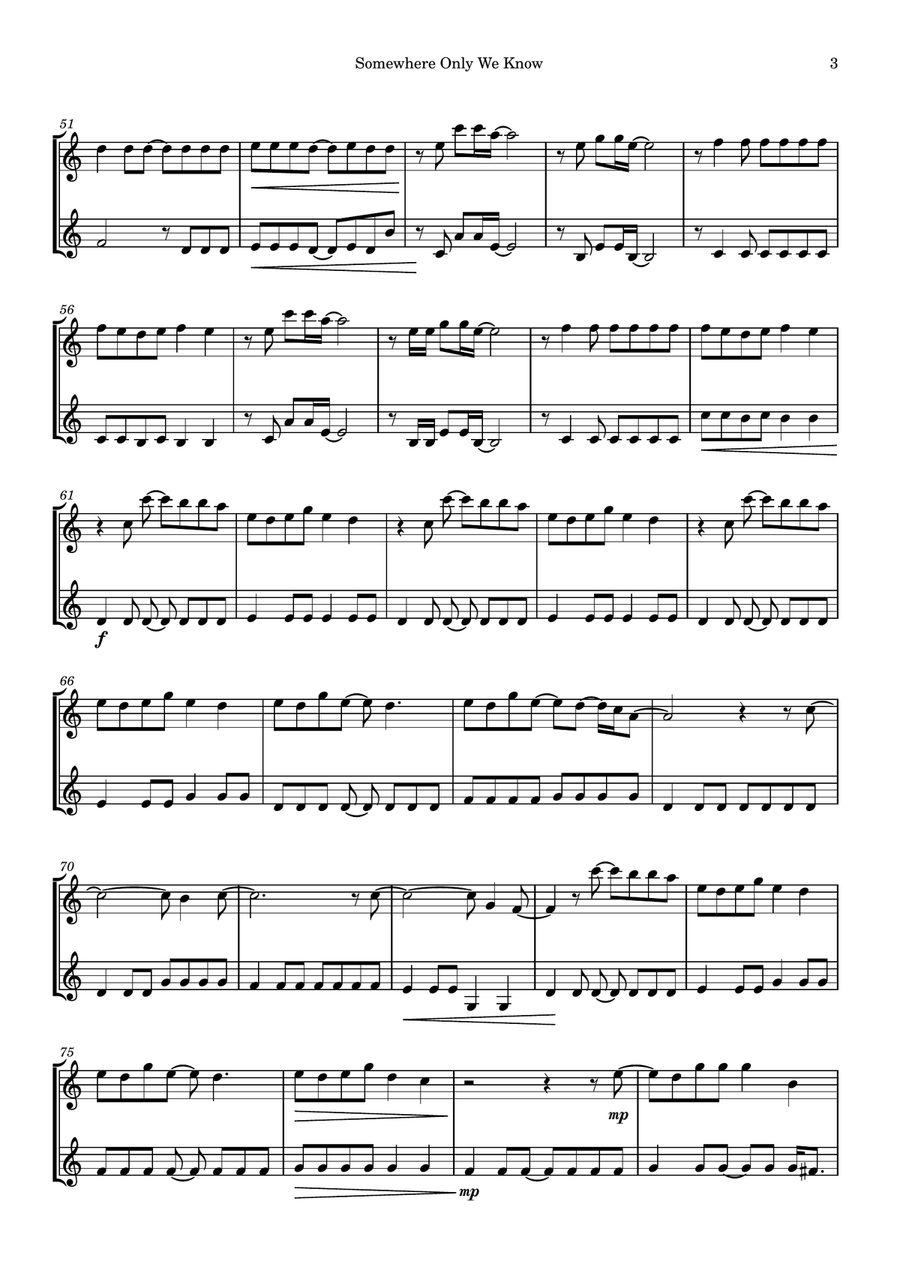 Somewhere Only We Know Somewhere Only We Know String Duet scores gallery preview page 3