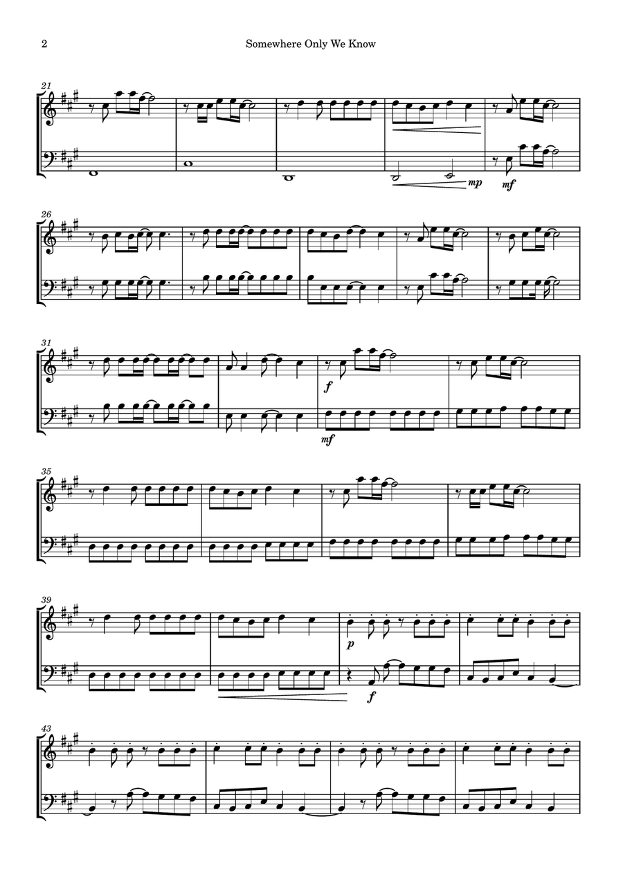 Somewhere Only We Know String Duet scores gallery preview page 2