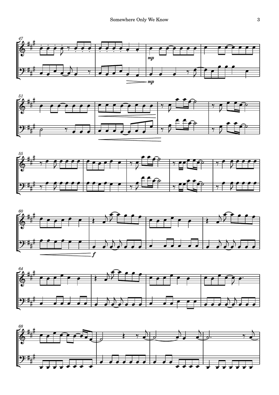 Somewhere Only We Know String Duet scores gallery preview page 3