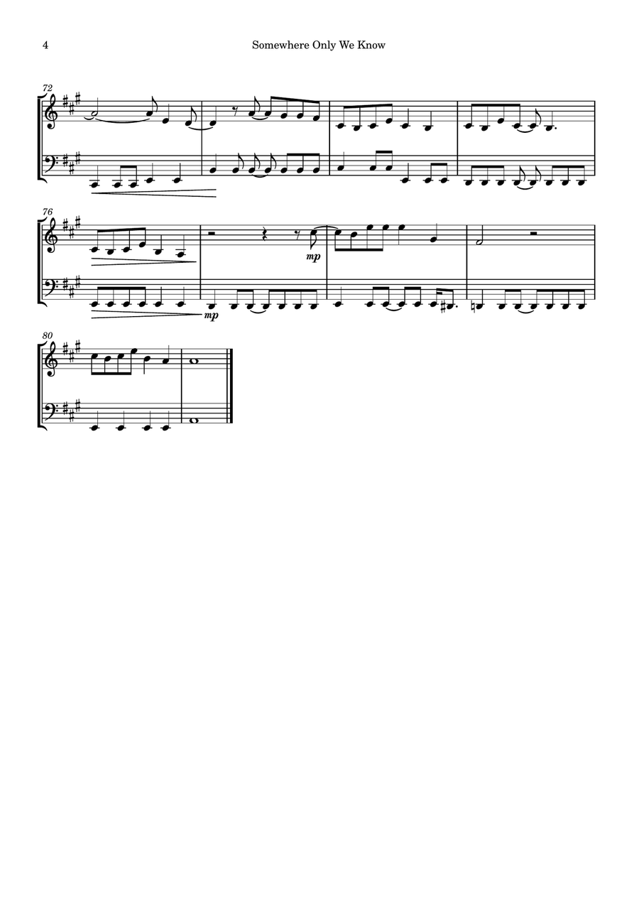 Somewhere Only We Know String Duet scores gallery preview page 4