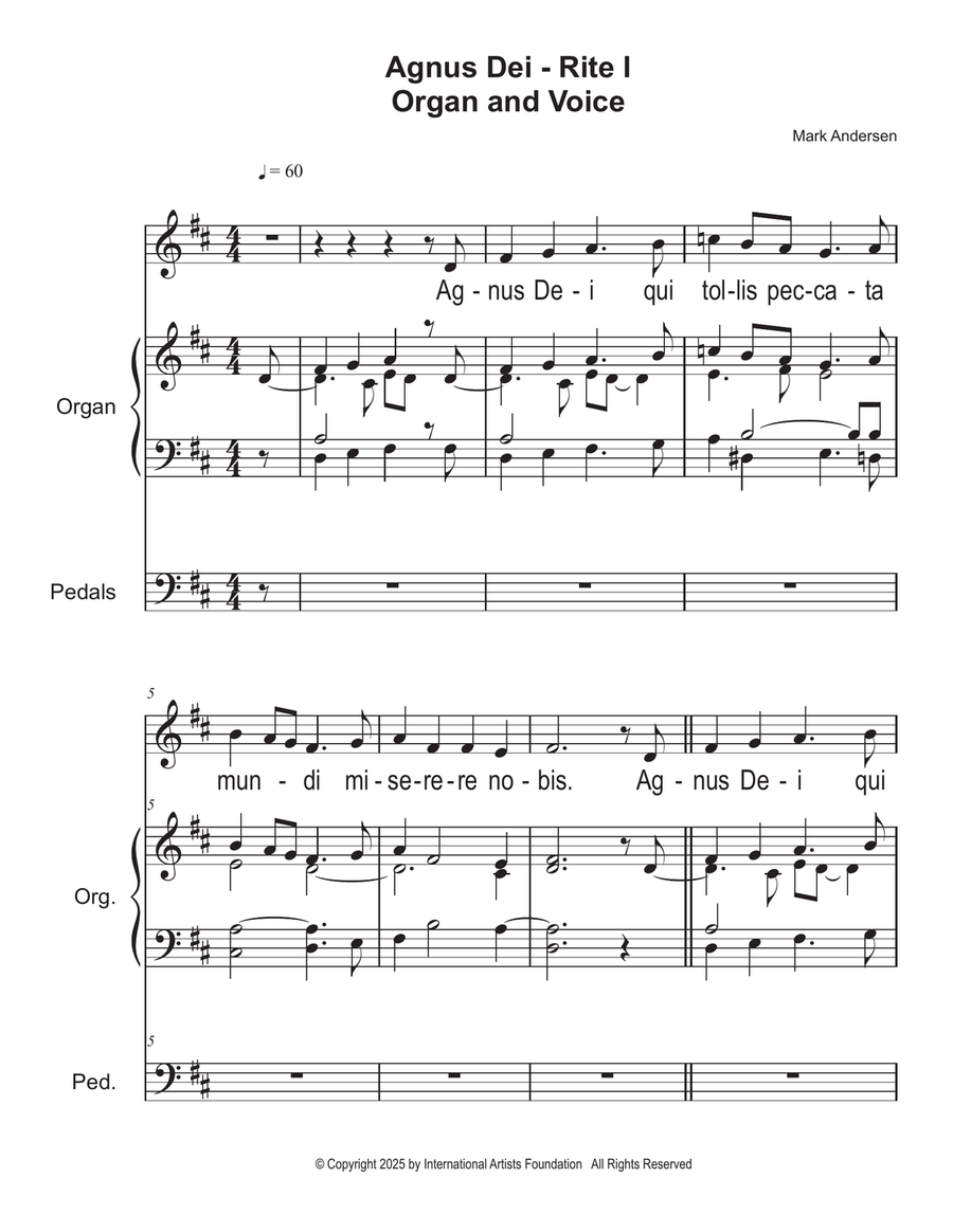 Agnus Dei for organ and voice (Latin for Episcopal Rite I) by Mark Andersen Piano, Vocal scores gallery preview page 2