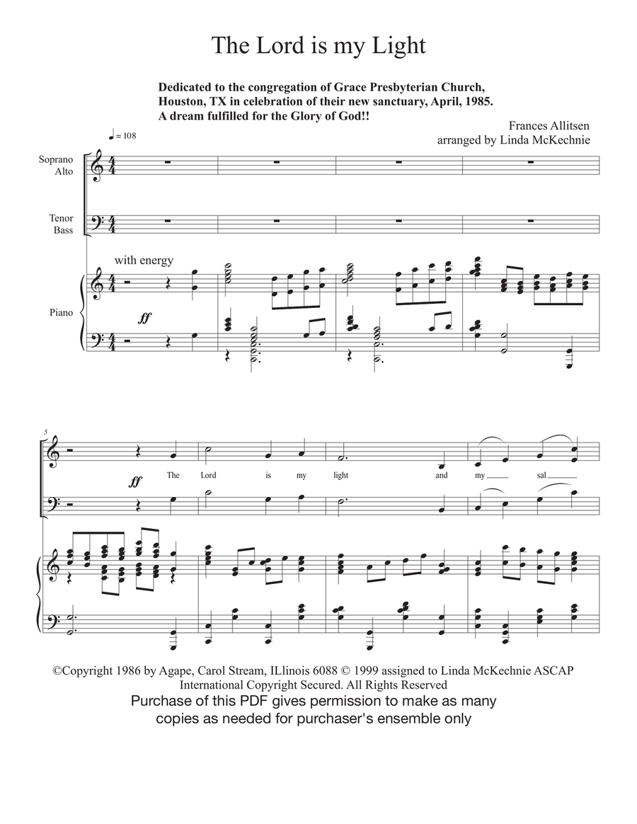 The Lord is my Light and my salvation-SATB choir and piano 4-Part scores gallery preview page 1