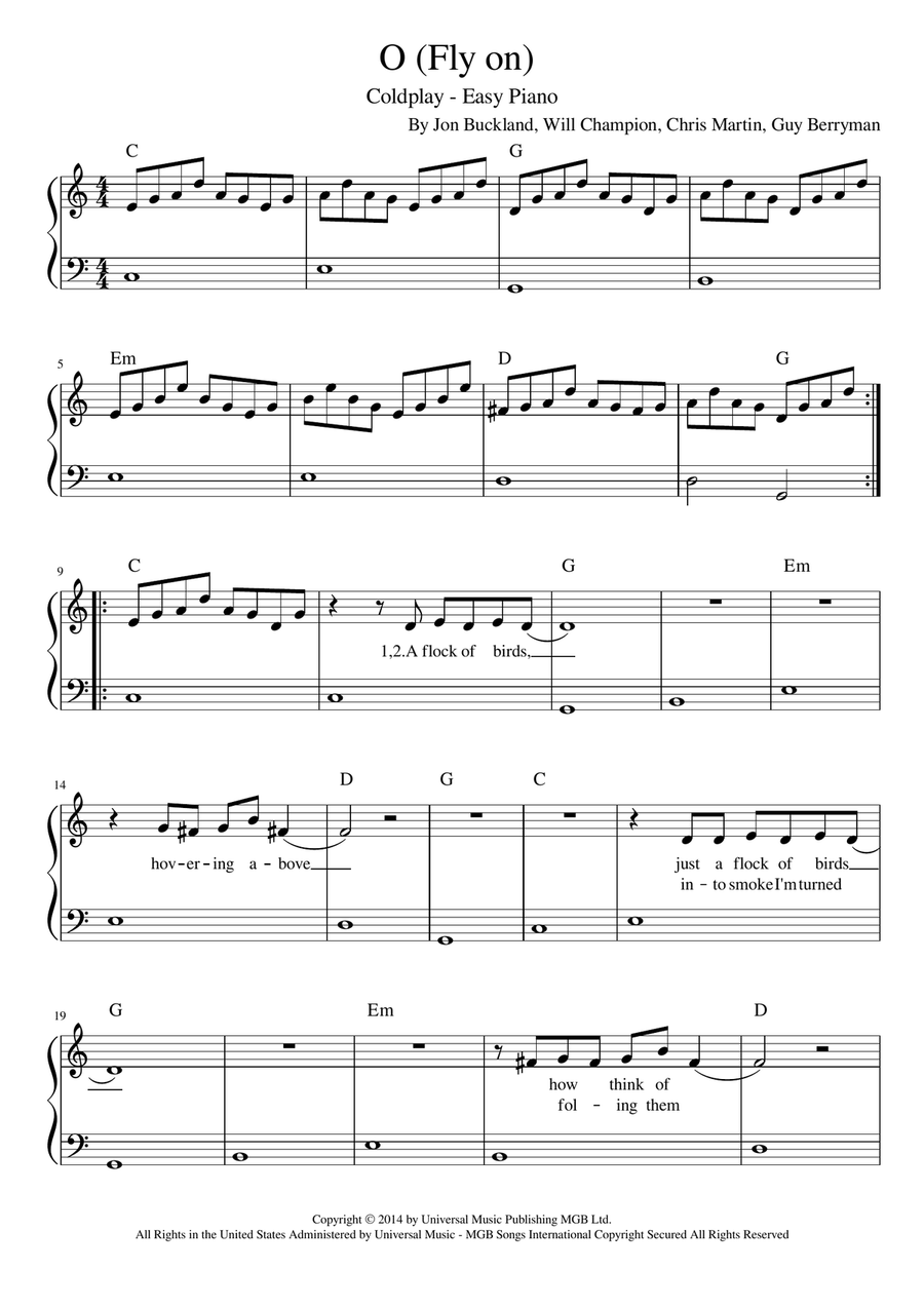 O (Fly On) O (Fly On) Easy Piano scores gallery preview page 1