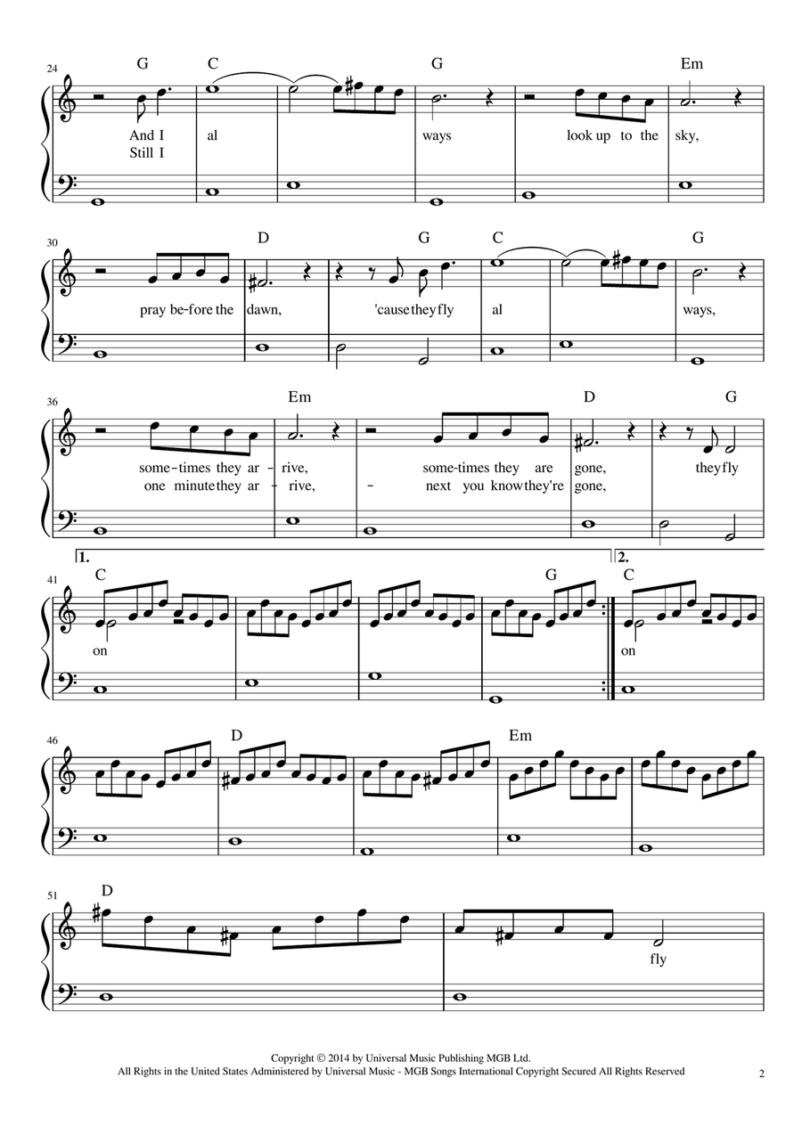 O (Fly On) O (Fly On) Easy Piano scores gallery preview page 2