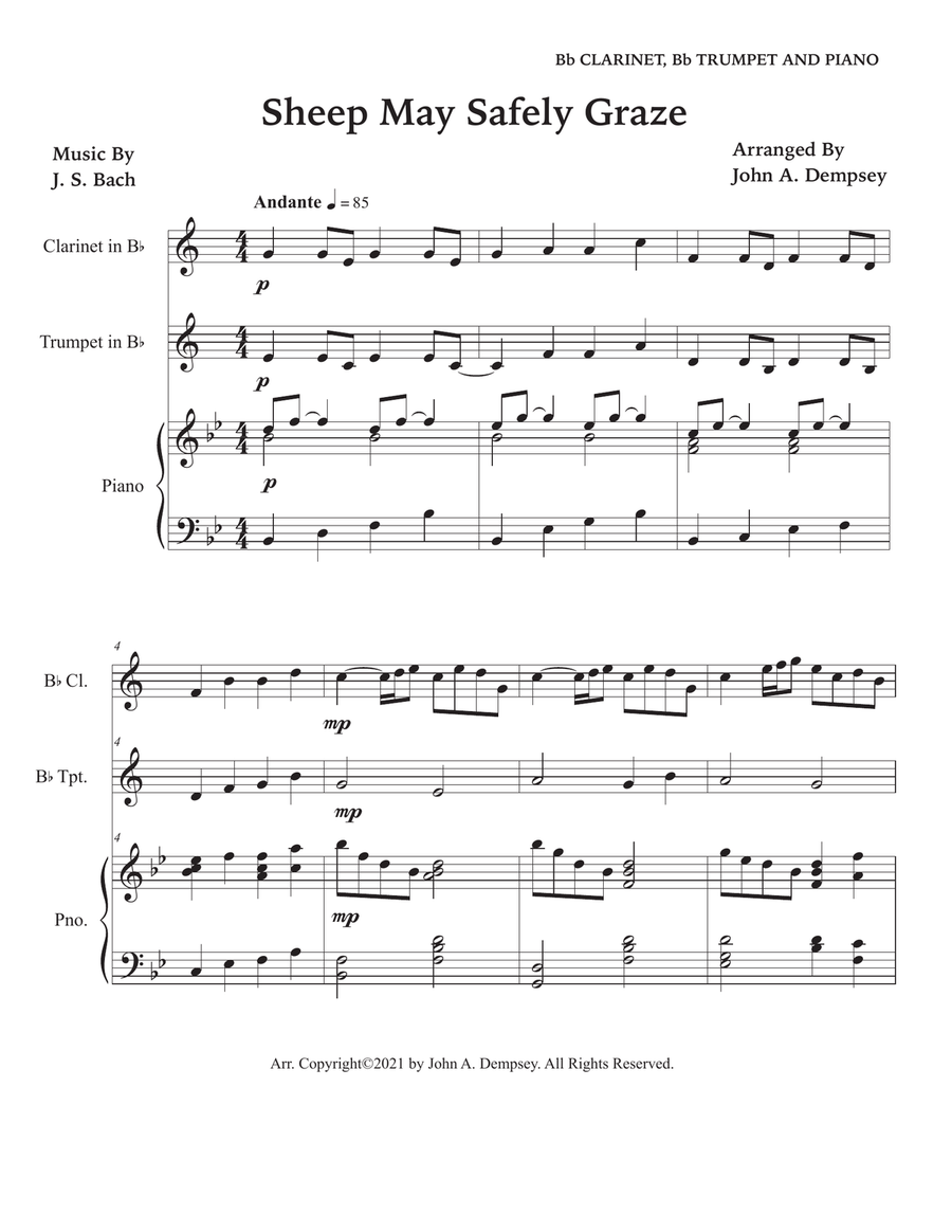 Sheep May Safely Graze (Bach): Trio for Clarinet, Trumpet and Piano Small Ensemble scores gallery preview page 5