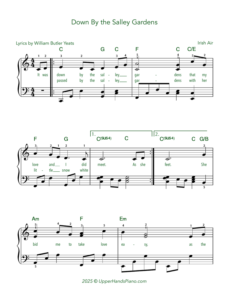 Down by the Salley Gardens Piano, Vocal scores gallery preview page 1