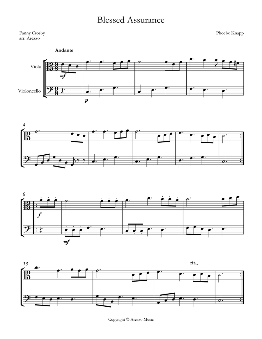 blessed assurance Viola and Cello sheet music String Duet scores gallery preview page 1
