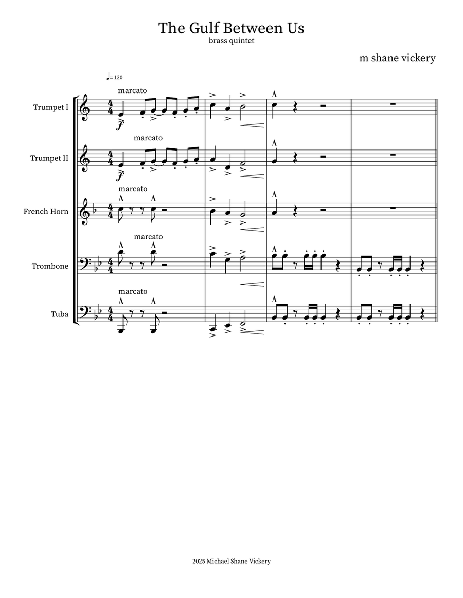 The Gulf Between Us The Gulf Between Us Brass Quintet scores gallery preview page 1