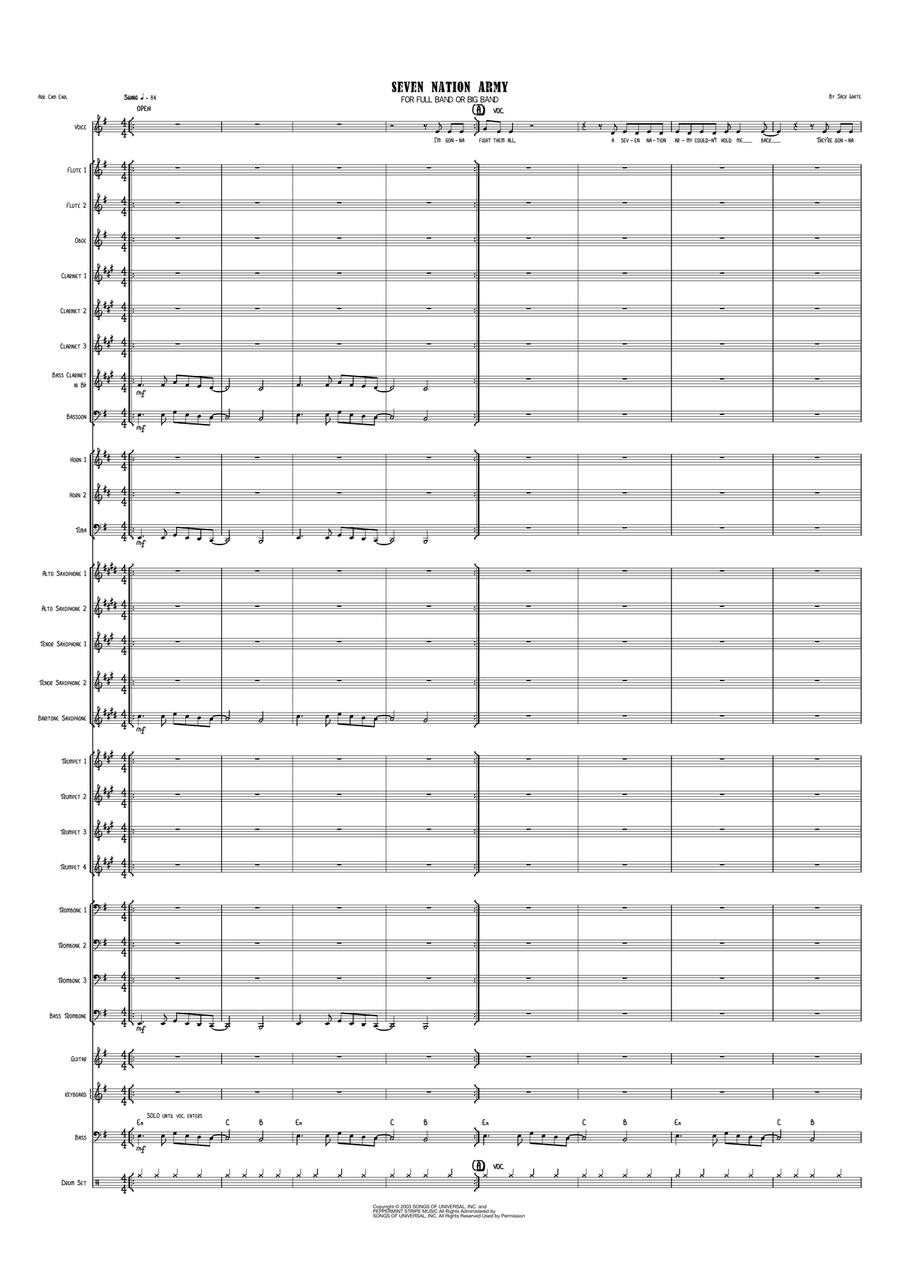Seven Nation Army Seven Nation Army Concert Band scores gallery preview page 1