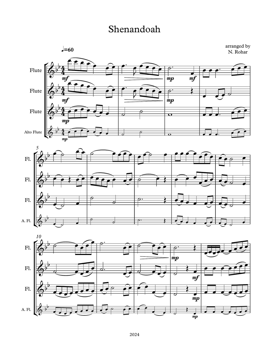 Shenandoah for flute trio or 2 flutes and alto flute Flute Trio scores gallery preview page 1