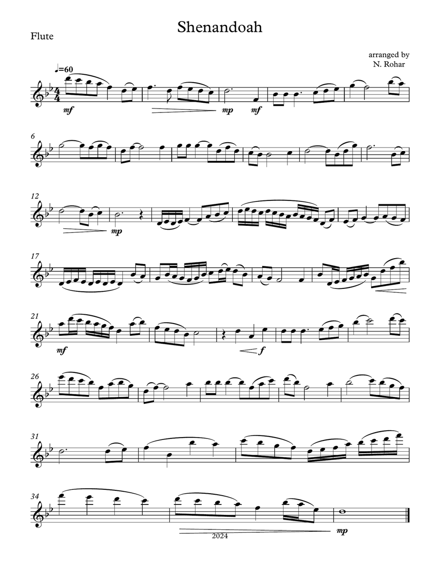 Shenandoah for flute trio or 2 flutes and alto flute Flute Trio scores gallery preview page 4