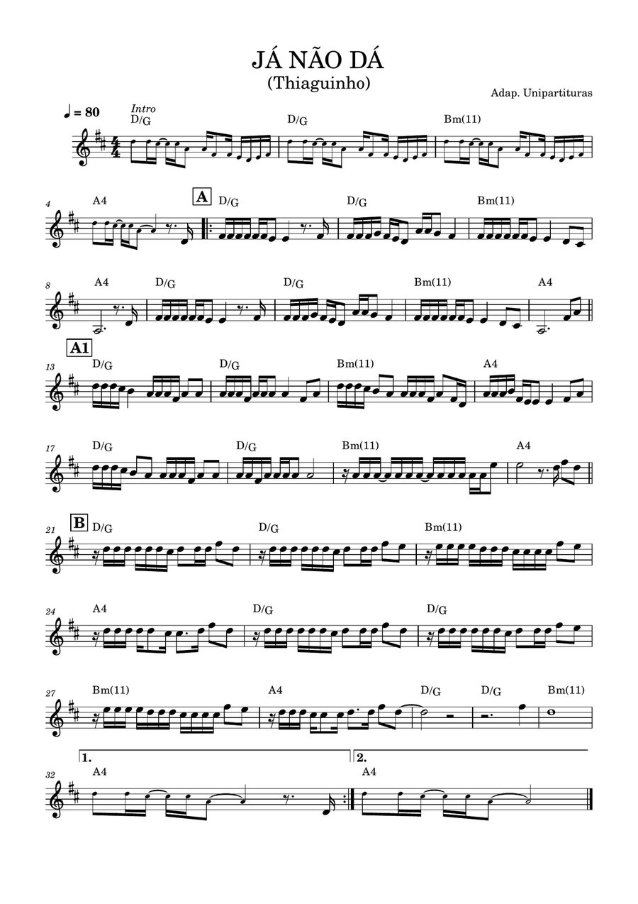 Já Não Dá - Partitura melodia com cifra Piano Solo scores gallery preview page 1