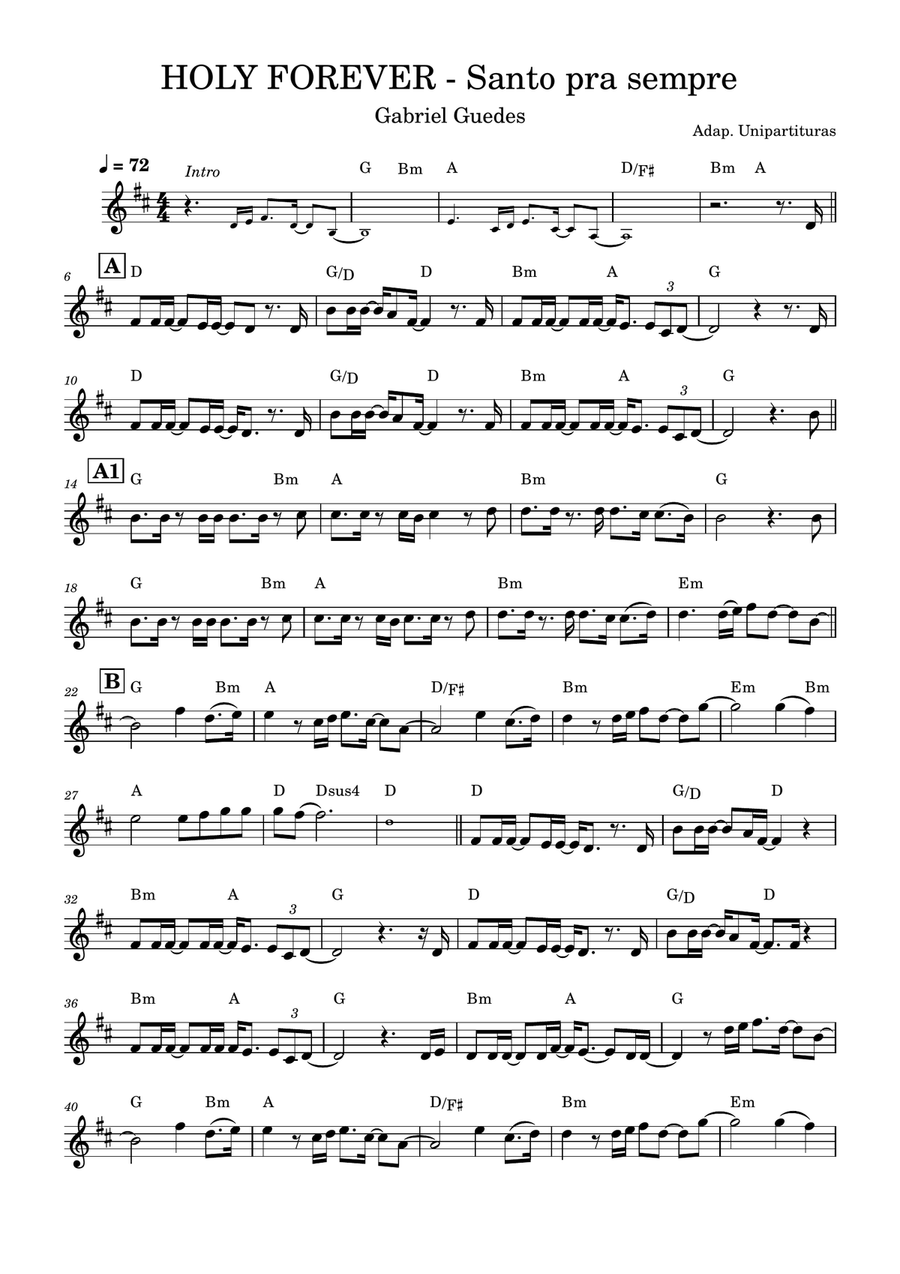Santo Pra Sempre - Holy Forever - Partitura com cifra Piano Solo scores gallery preview page 1