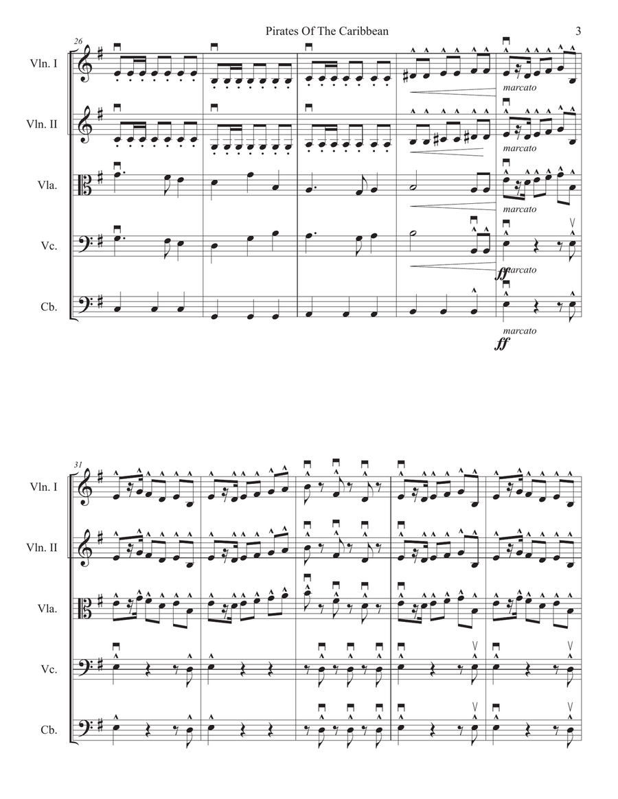 Medley: He's A Pirate with Pirates Of The Caribbean and Pirates Of The Caribbean String Orchestra scores gallery preview page 4