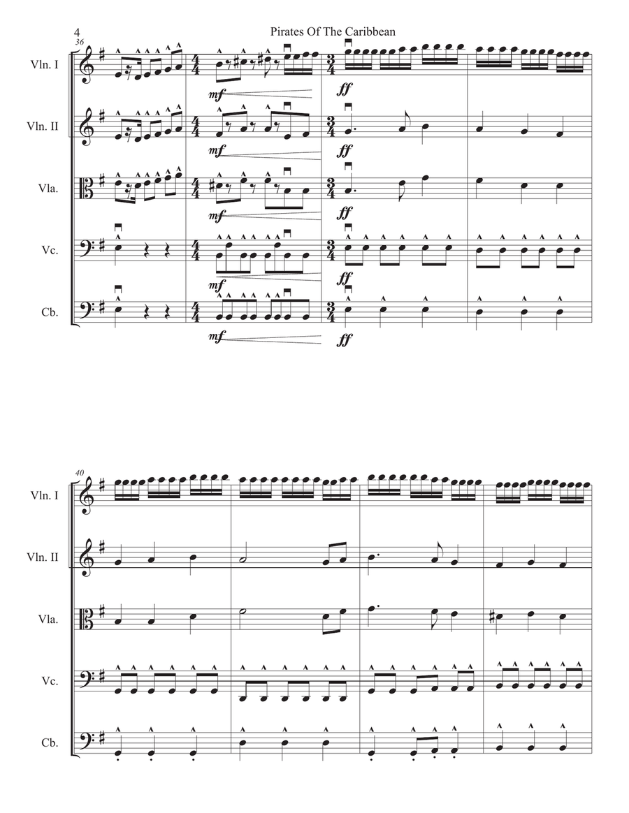 Medley: He's A Pirate with Pirates Of The Caribbean and Pirates Of The Caribbean String Orchestra scores gallery preview page 5