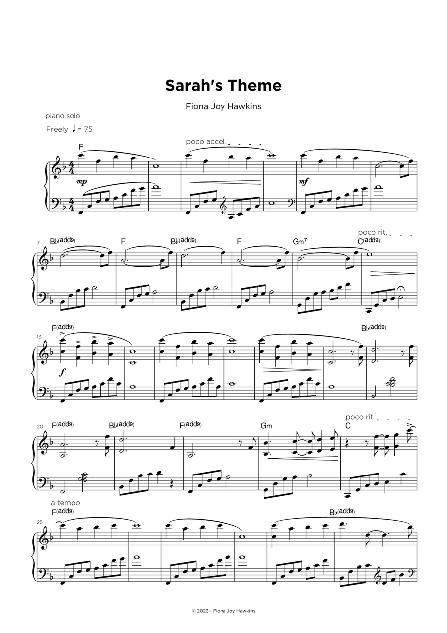 Sarah's Theme Sarah's Theme Piano Solo scores gallery preview page 1