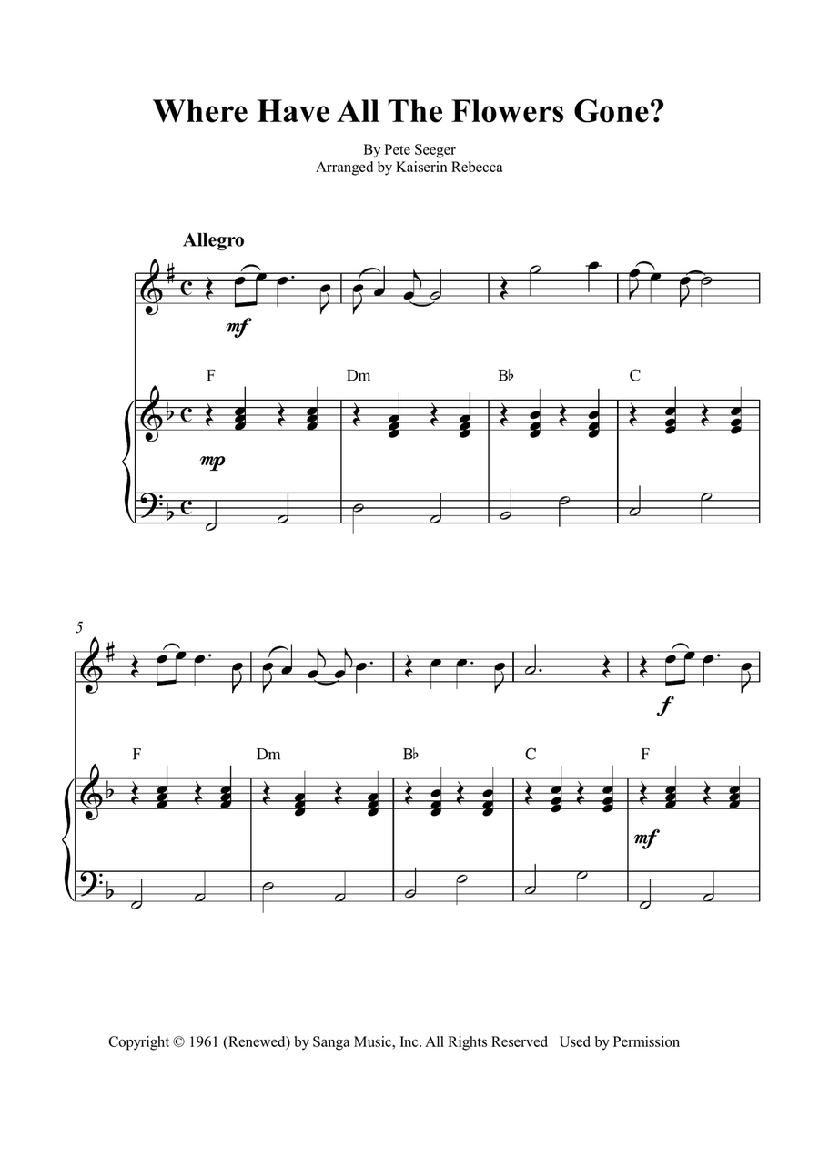 Where Have All The Flowers Gone? Soprano Saxophone scores gallery preview page 1