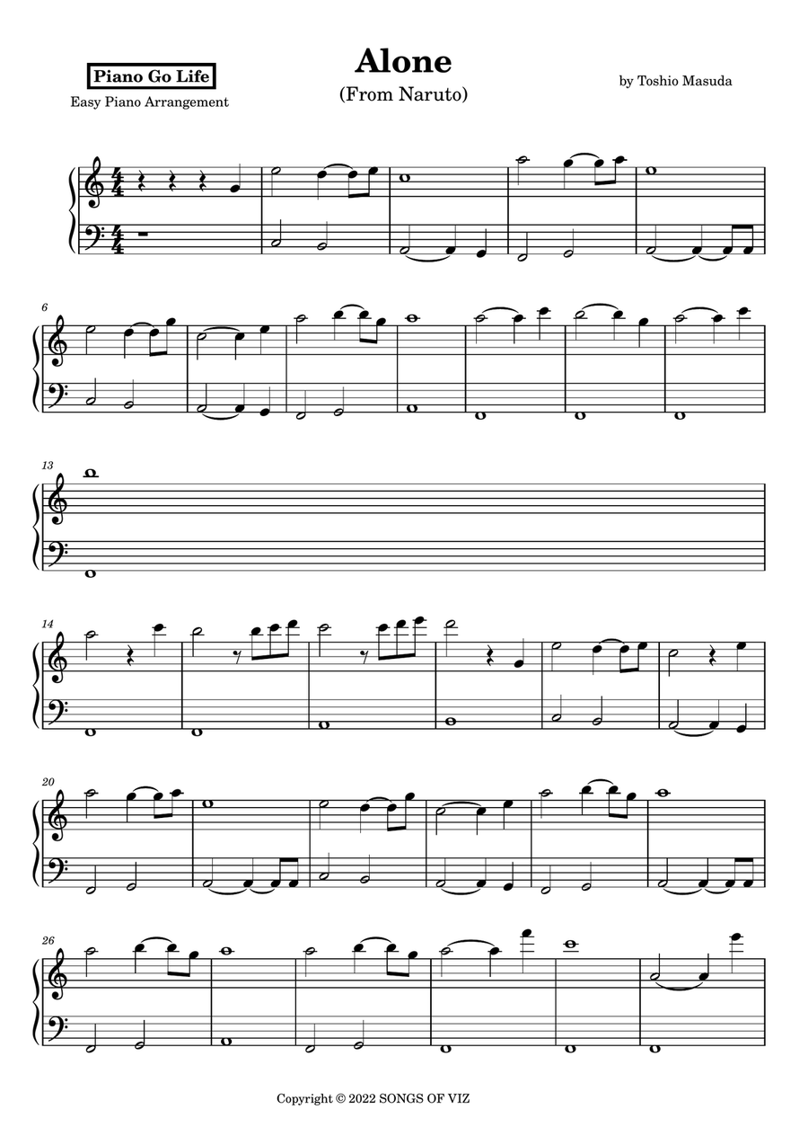 Alone Alone Easy Piano scores gallery preview page 1