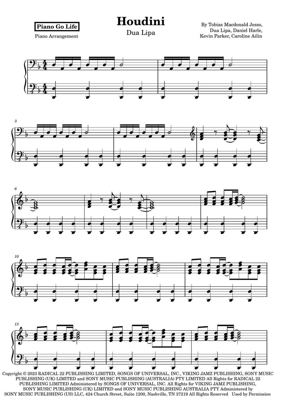 Houdini Houdini Piano Solo scores gallery preview page 1