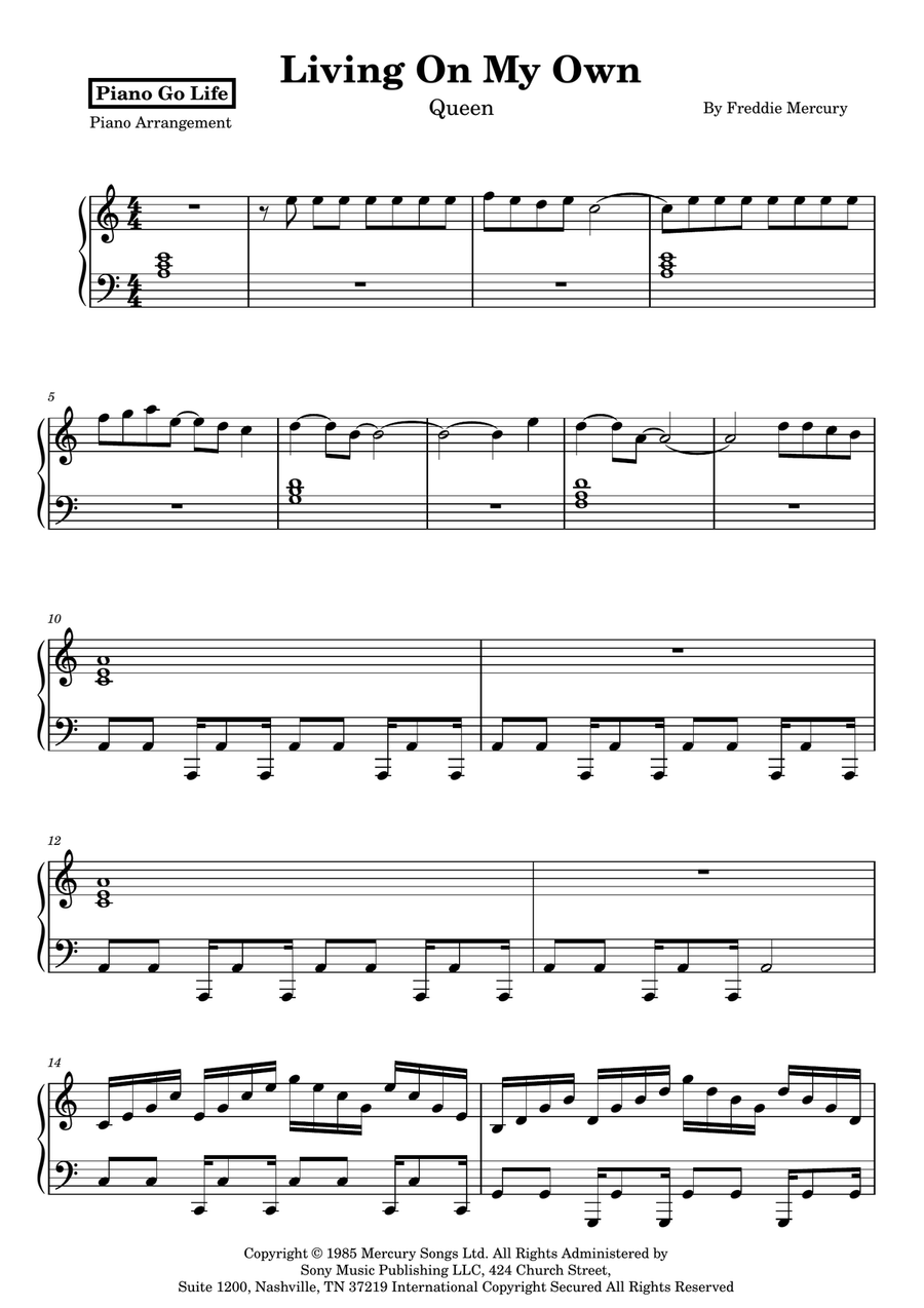 Living On My Own Living On My Own Piano Solo scores gallery preview page 1