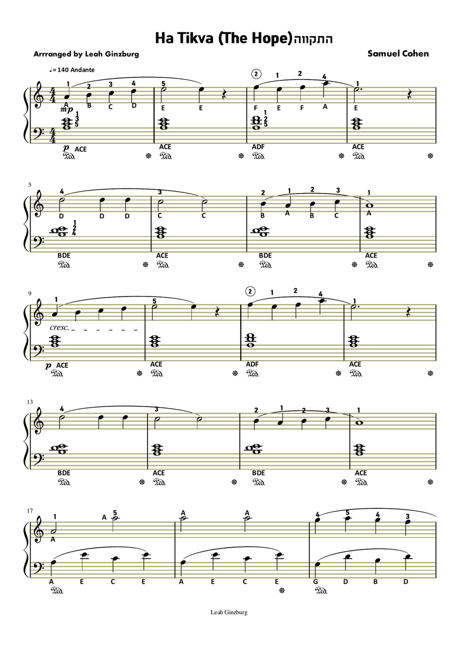 HaTikva (The Hope) HaTikva (The Hope) Piano Method scores gallery preview page 1