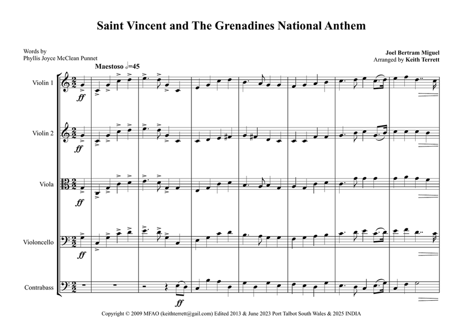 Saint Vincent and the Grenadines National Anthem for String Orchestra String Orchestra scores gallery preview page 2