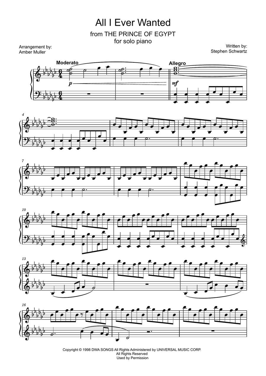 All I Ever Wanted (With Queen's Reprise) Piano Solo scores gallery preview page 1