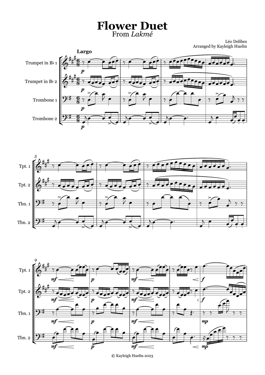 Flower Duet from Lakmé (Delibes) - Brass quartet Brass Quartet scores gallery preview page 1