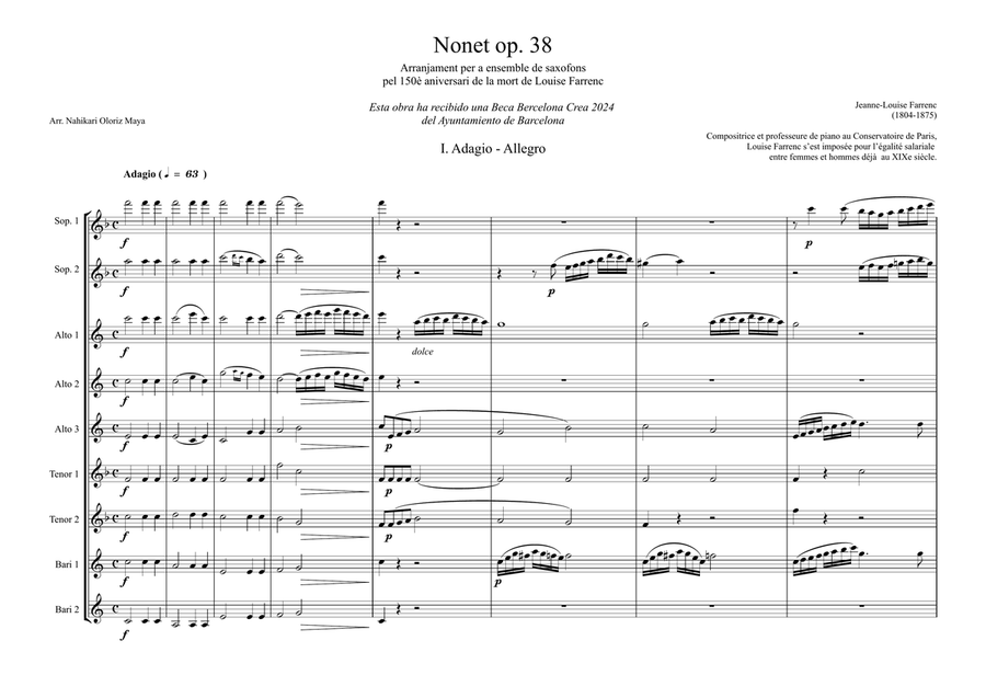 The Nonet in E-flat major, Op. 38 (1st movement) Woodwind Ensemble scores gallery preview page 1