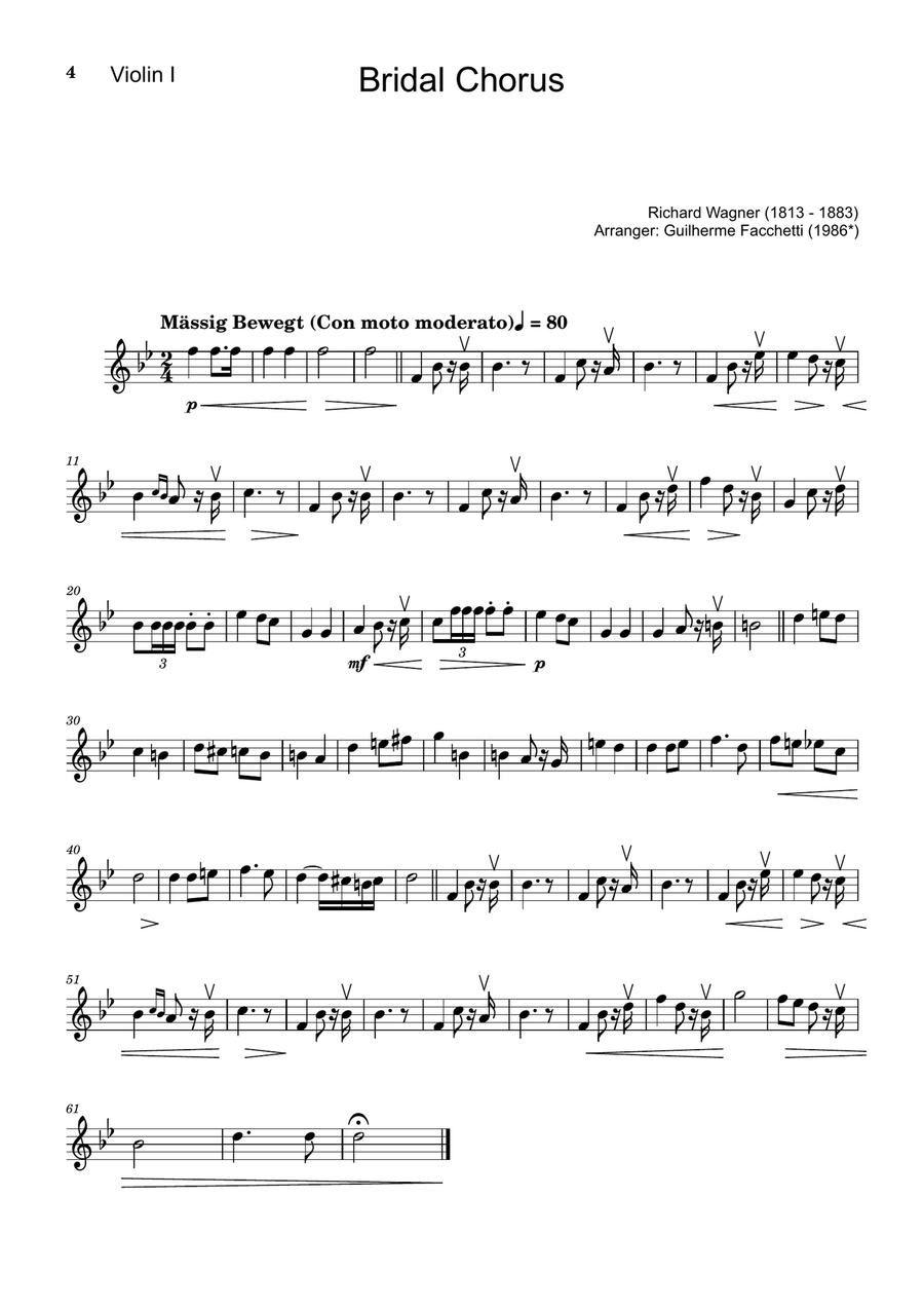Bridal Chorus. R. Wagner - Arranged for String Quartet. Score and Parts String Quartet scores gallery preview page 4