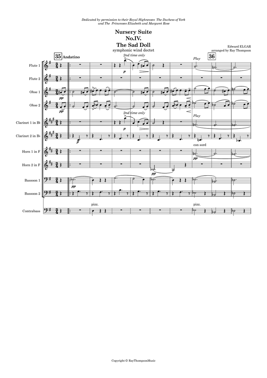 Elgar: Nursery Suite Mvt.IV The Sad Doll - symphonic wind dectet Woodwind Quintet scores gallery preview page 2