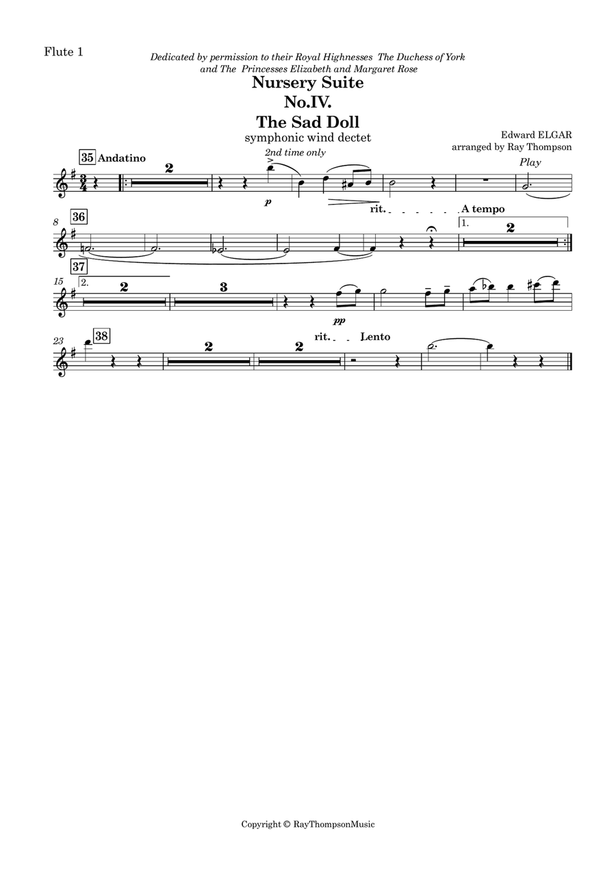 Elgar: Nursery Suite Mvt.IV The Sad Doll - symphonic wind dectet Woodwind Quintet scores gallery preview page 4