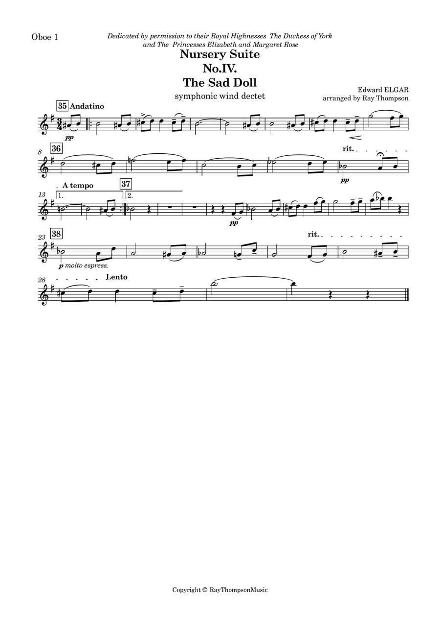 Elgar: Nursery Suite Mvt.IV The Sad Doll - symphonic wind dectet Woodwind Quintet scores gallery preview page 6