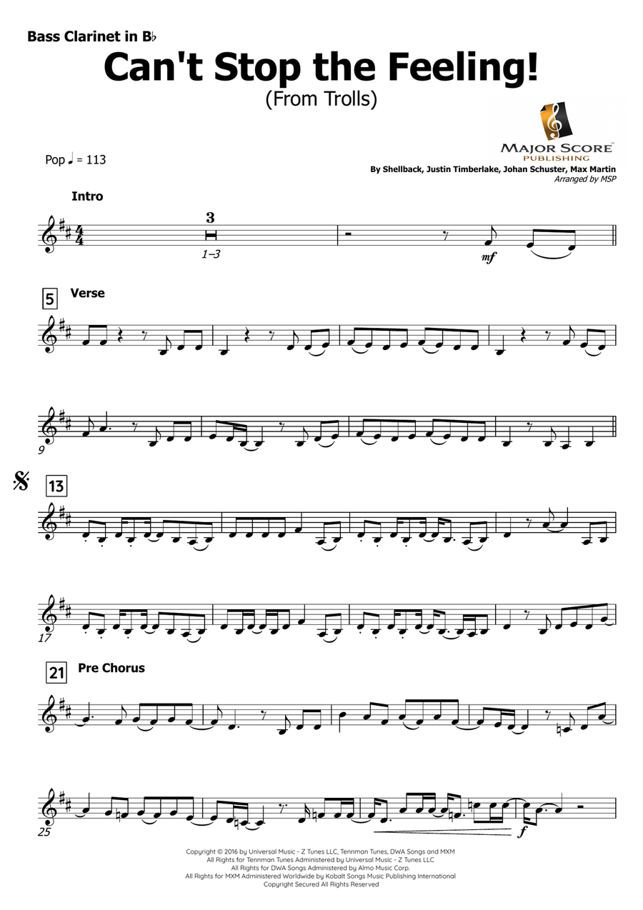 Can't Stop The Feeling! Bass Clarinet scores gallery preview page 2
