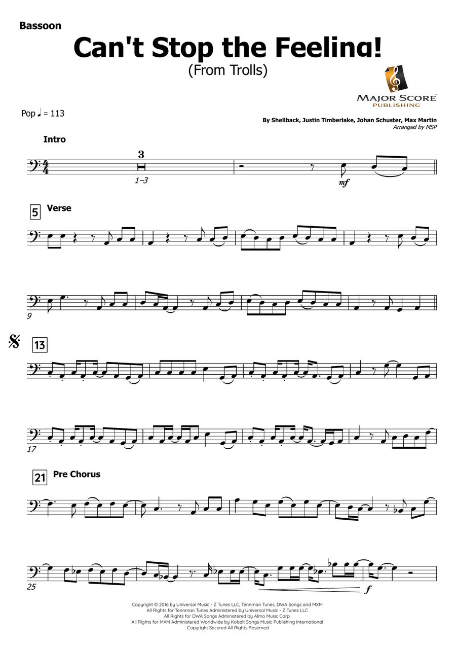Can't Stop The Feeling! Bassoon scores gallery preview page 2
