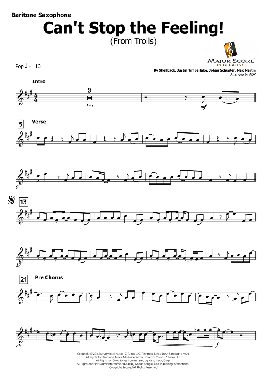 Can't Stop The Feeling! Baritone Saxophone scores gallery preview page 2
