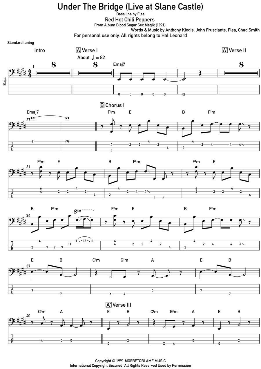 Under The Bridge Acoustic Guitar scores gallery preview page 1