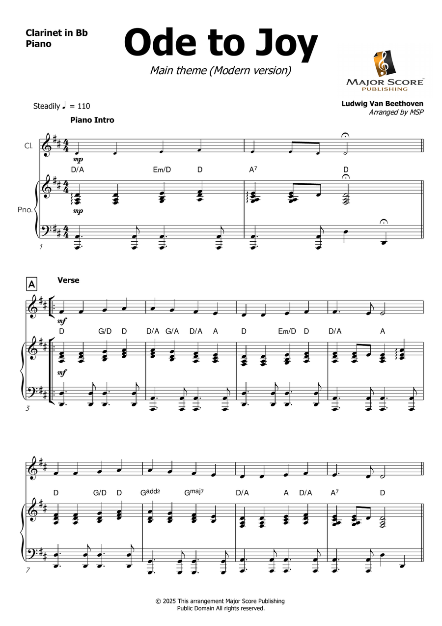 Ode to Joy (Modern version) B-Flat Clarinet scores gallery preview page 2