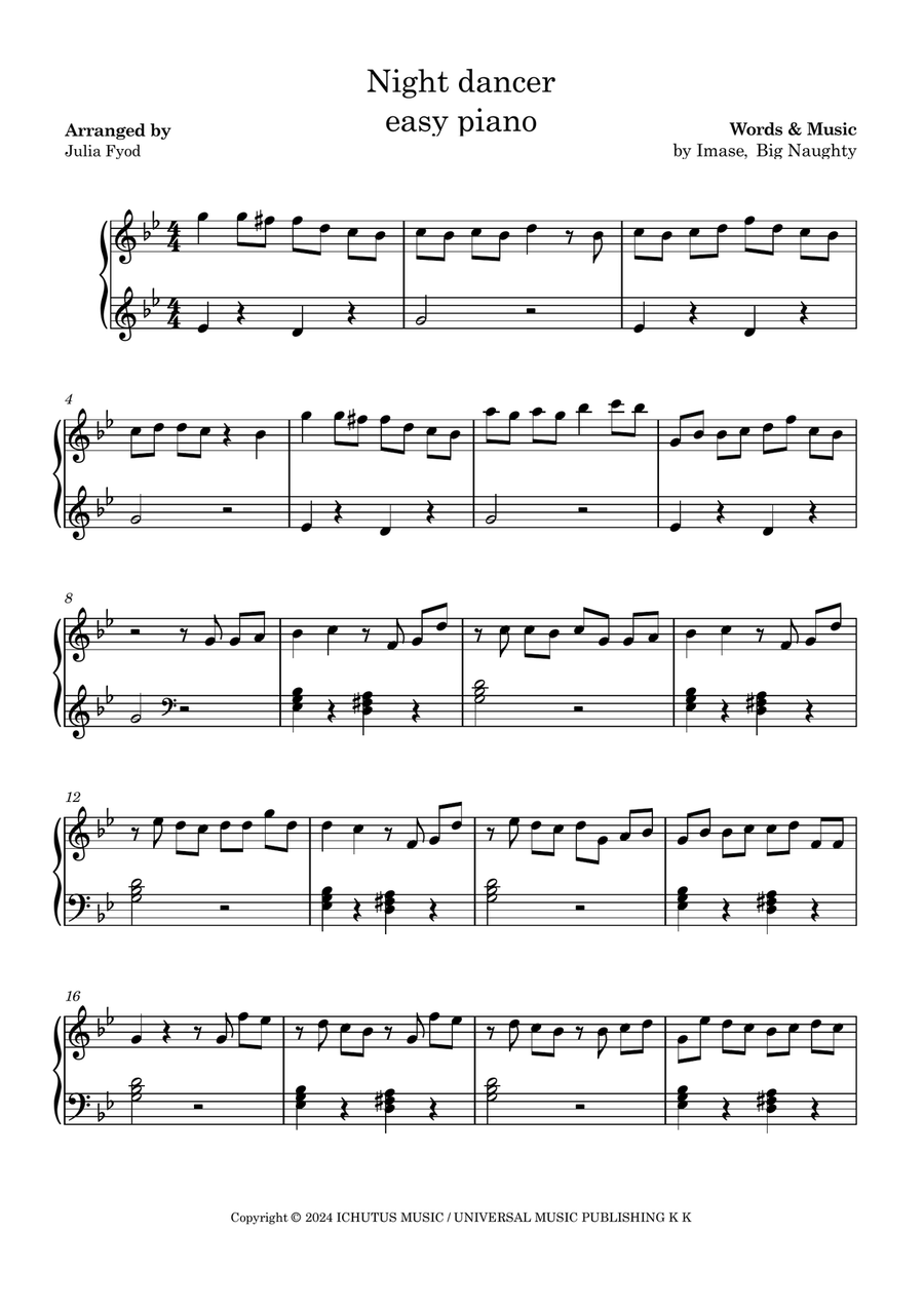Night Dancer Night Dancer Easy Piano scores gallery preview page 1