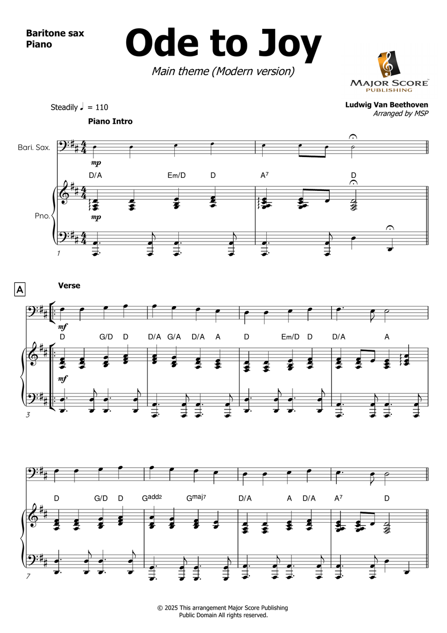 Ode to Joy (Modern version) Baritone Saxophone scores gallery preview page 2