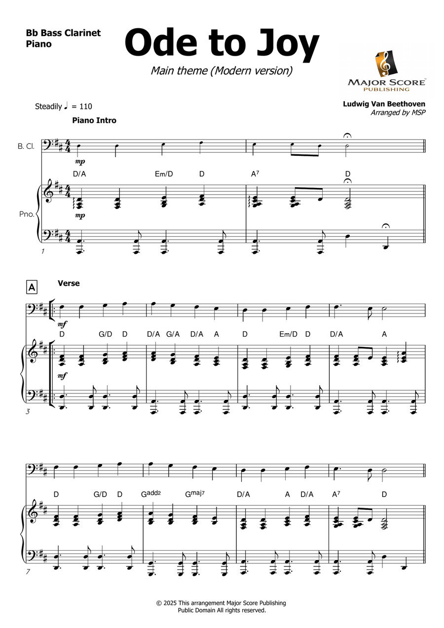Ode to Joy (Modern version) Bass Clarinet scores gallery preview page 2
